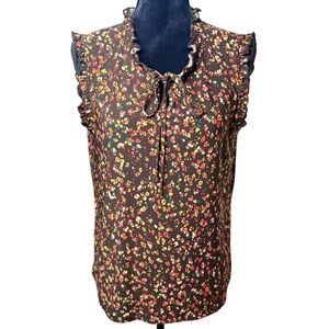 Tommy Hilfiger |  Brown Floral Sleeveless Stretch Top | Sz L